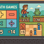 Various types of online math games, including puzzle, adventure, and strategy games on one screen.